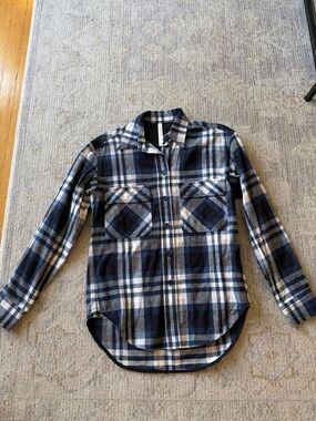 Babaton Navy and White Plaid Button-Down Shirt